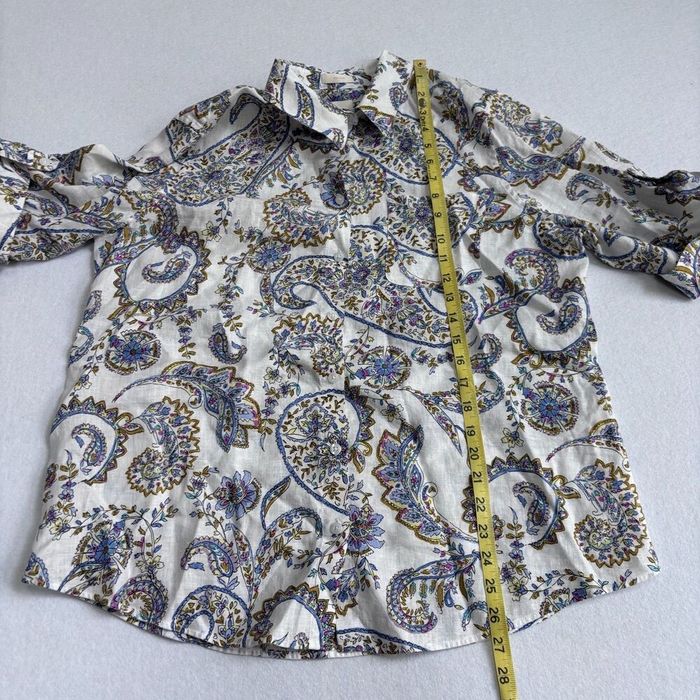 Chico's Linen Paisley Button Down Shirt Women's 2 Large 3/4 Sleeve No Iron - Picture 7 of 9